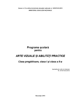 Programa Scolara Pentru Arte Vizuale Si Lucru Manual Pentru Clasa Pregatitoare Si Clasele i Si II