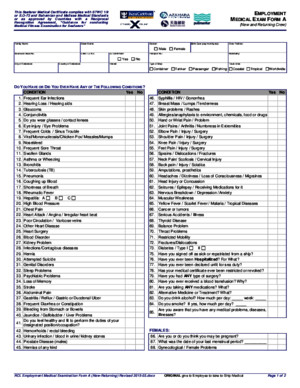 RCL Employment Medical Examination Form a (New-Returning) Revised 2015-03