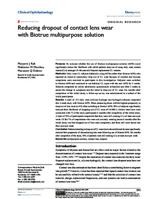 Reducing Dropout of Contact Lens Wear With Biotrue Multipurpose Solution