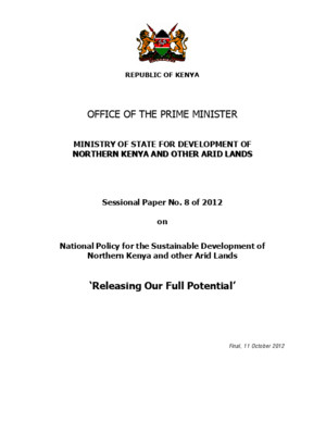 Republic of Kenya 2012 - Sessional Paper No 8 of 2012, on National Policy for the Sustainable Development of Northern Kenya and other Arid Lands, ‘Releasing Our Full Potential’