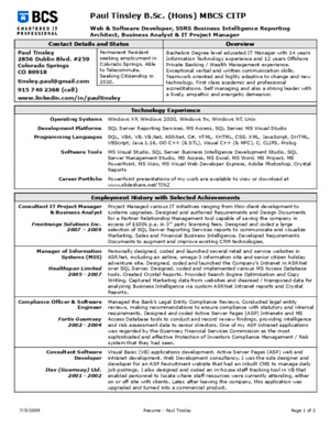 Resume Summary - Paul Tinsley - 2009-06-28