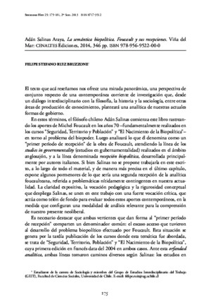 Ruiz, Felipe Reseñala Semántica Biopolítica Foucault y Sus Recepciones (2015)
