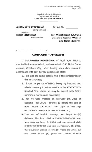 Sample Complaint Affidavit for Violation of RA 9262doc