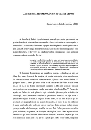A ONTOLOGIA FENOMENOLÓGICA DE CLAUDE LEFORT - Rubens enderle