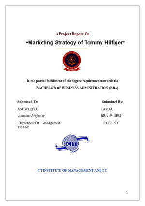 A Project Report on Market Strategey of Tommy Hilfiger