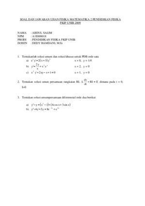 Soal Dan Jawaban Ujian Fisika Matematika 2 Pendidikan Fisika Fkip Unib 2009