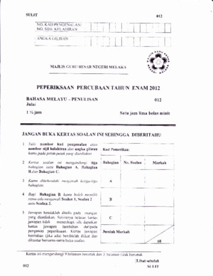 Soalan Percubaan UPSR 2012 Negeri Melaka Soalan Bahasa Melayu Pemahaman