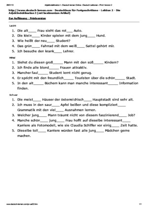 Adjektivdeklination I - Deutsch lernen Online - Deutsch Lektionen - Print Version 2pdf