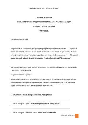 Teks Pengerusi Majlis Untuk Acara Tilawah Mtaq - Download 