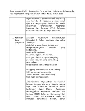 Teks Ucapan Majlis Perasmian Penutupan Kejohanan Balapan Dan Padang MSSM Bahagian Samarahan Kali Ke