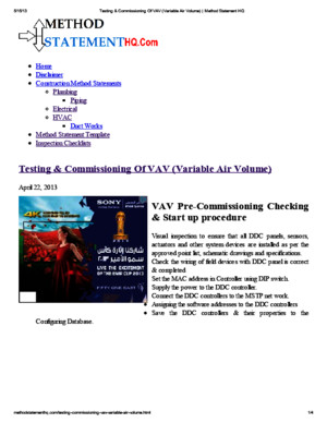 Testing & Commissioning of VAV (Variable Air Volume) Method Statement HQ