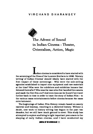 The Advent of Sound in Indian Cinema Theatre Orientalism Action Magic