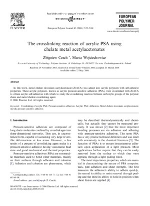 The Crosslinking Reaction of Acrylic PSA Using Chelate Metal Acetylacetonates
