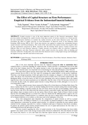The Effect of Capital Structure on Firm Performance: Empirical Evidence from the IndonesianFinancial Industry
