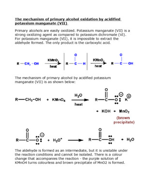 The mechanism of primary alcohol oxidation by acidified potassium manganate