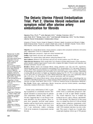 The Ontario Uterine Fibroid Embolization Trial Part 2 Uterine fibroid reduction and symptom relief after uterine artery embolization for fibroids