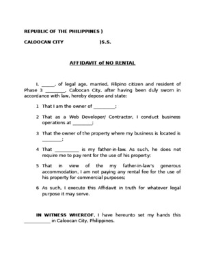 Affidavit of No Rental Sample