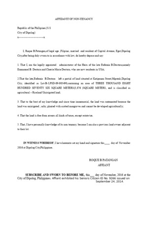 Affidavit of Non Tenancy 6-17-15