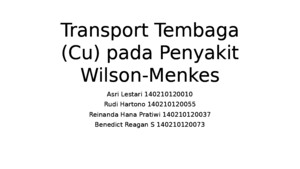 Transport Tembaga (Cu) Pada Penyakit Wilson-Menkes