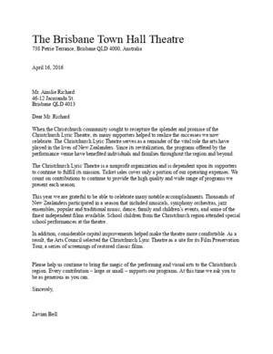 WDB-Theatre Fundraising Letter